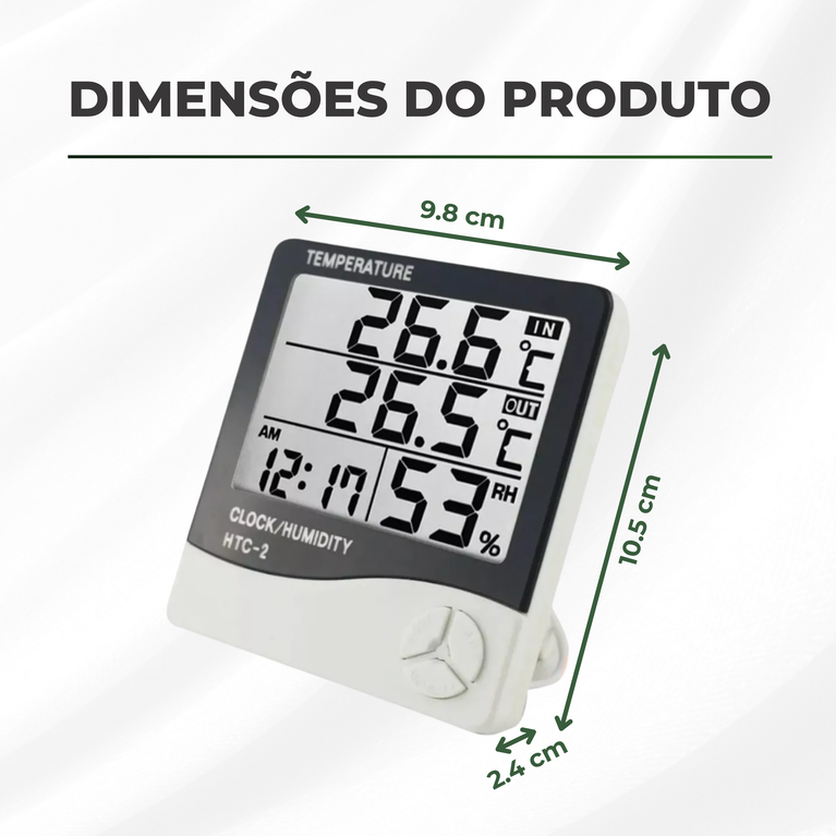 Termohigrômetro Digital Relógio Medidor de Umidade e Temperatura