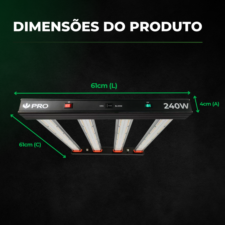 (240W) Painel de Led Quantum Bar PRO 240W UV+IR / Chip Samsung LM301H + Deep RED 660nm + Deep BLUE 450nm