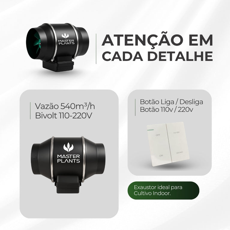 Exaustor Turbo Bivolt 150mm Cultivo Indoor Grow 75w Preto