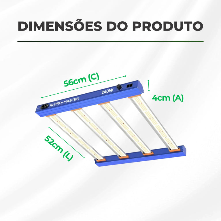 Painel de LED Quantum Barra 240W PRO-MASTER Chips Master Plants - Cultivo Indoor