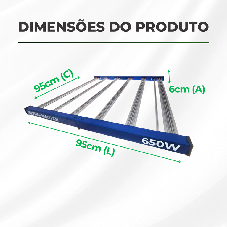Painel de LED Quantum Barra 650W PRO-MASTER Chips Master Plants UV+IR - Cultivo Indoor