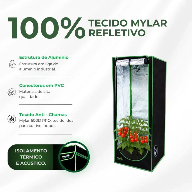 Kit Cultivo Grow Completo Estufa 60x60x160cm + LED Qb 65W Samsung LM281B + Exaustor Turbo 100MM Preto + Filtro 100mm 380m³