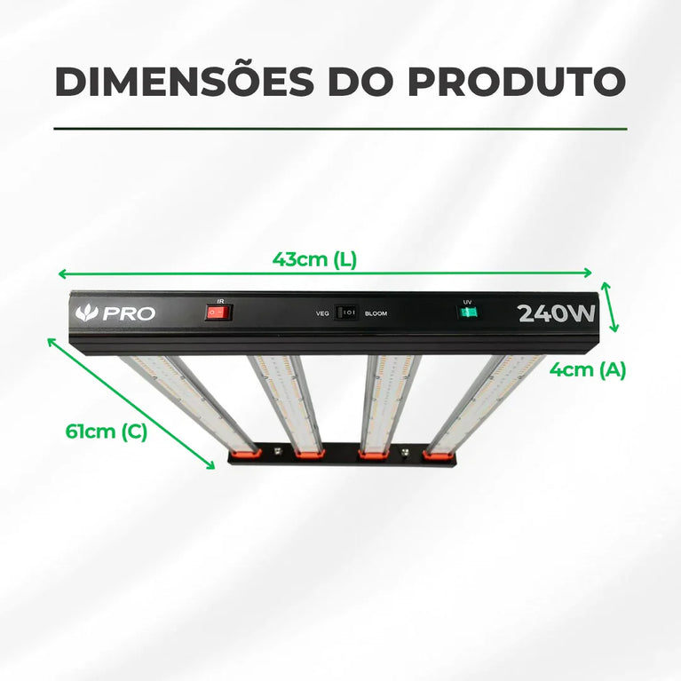 Painel de Led 240W Quantum Bar PRO UV+IR Chips Samsung LM301H EVO - Cultivo Indoor