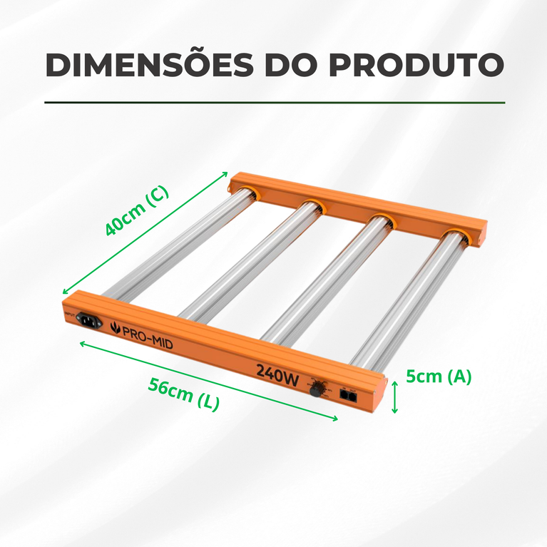 Painel de LED Quantum Barra 240W PRO-MID Chips Samsung LM283B - Cultivo Indoor