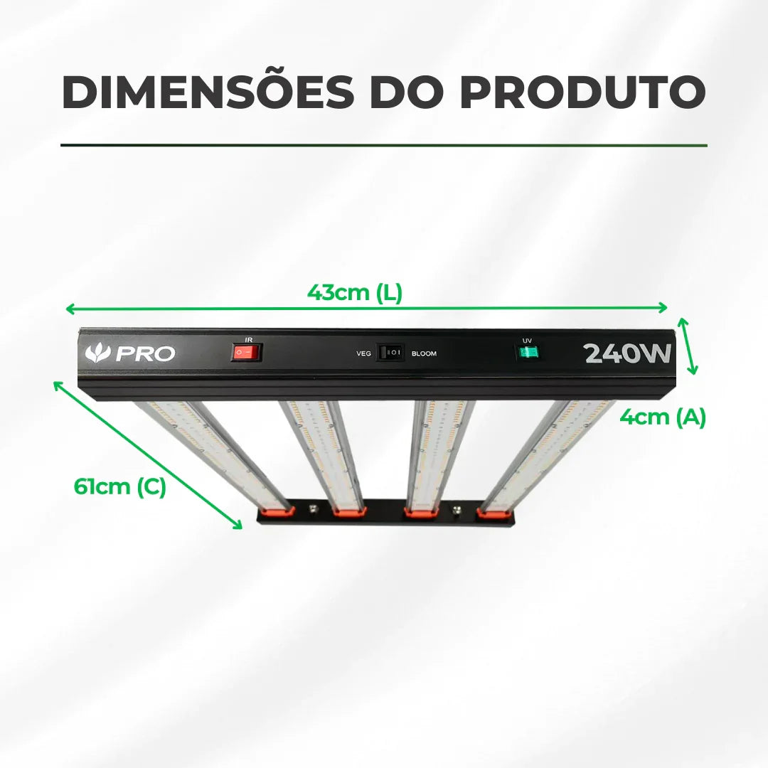 Painel de Led 240W Quantum Bar PRO UV+IR Chips Samsung LM301H EVO - Cultivo Indoor