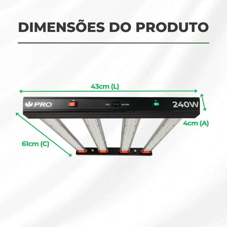 Painel de Led 240W Quantum Bar PRO UV+IR Chips Samsung LM301H EVO - Cultivo Indoor