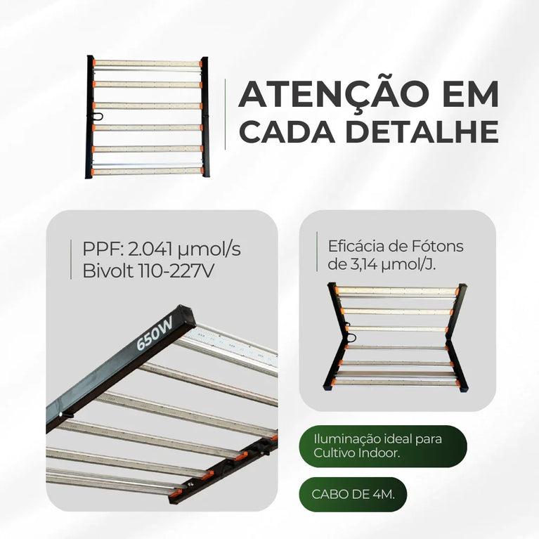 Painel de Led 650W Quantum Bar PRO Chips Samsung LM301H EVO - Cultivo Indoor