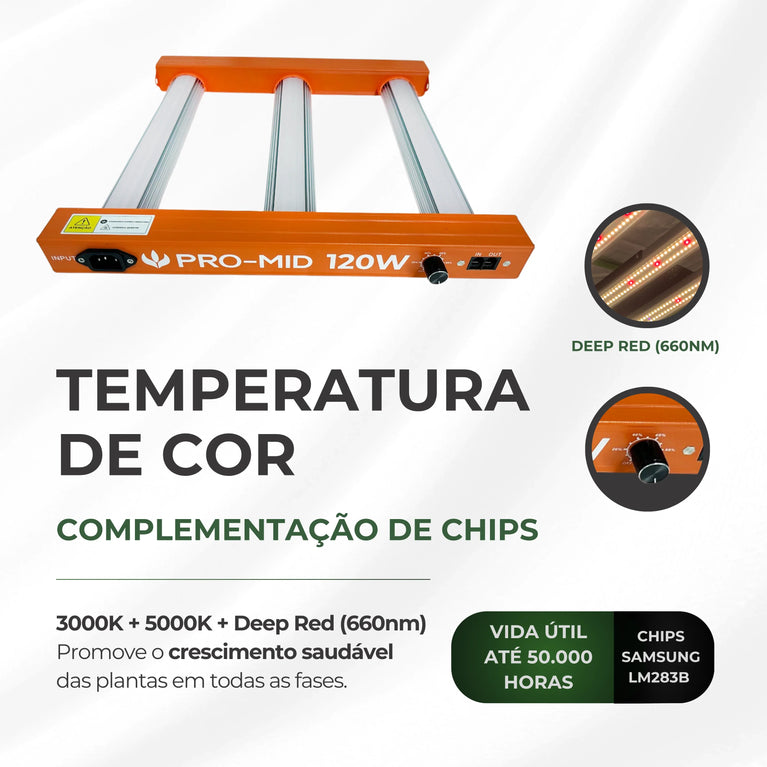 Painel de LED Quantum Barra 120W PRO-MID Chips Samsung LM283B - Cultivo Indoor