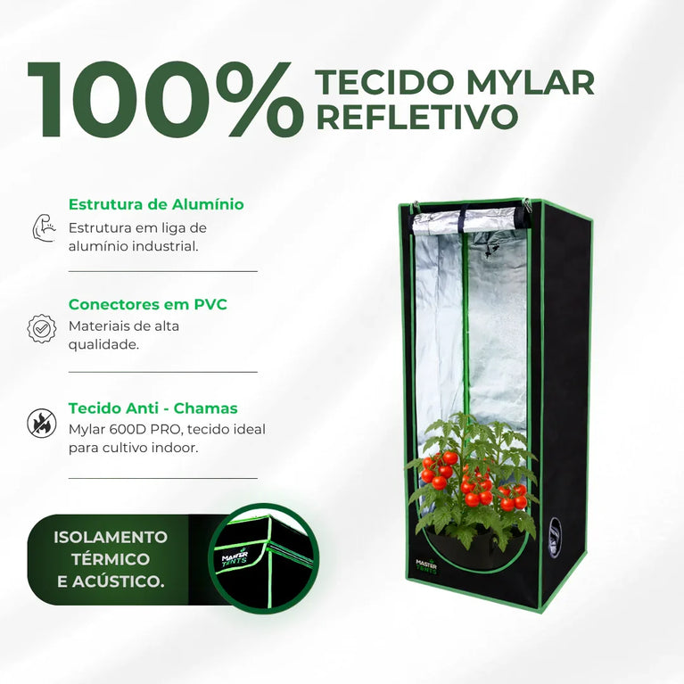 Kit Cultivo Grow Completo Estufa 60x60x160cm + LED Qb 120W Samsung LM283B + Exaustor Turbo 100MM Preto + Filtro 100mm 300m³ + Acessórios