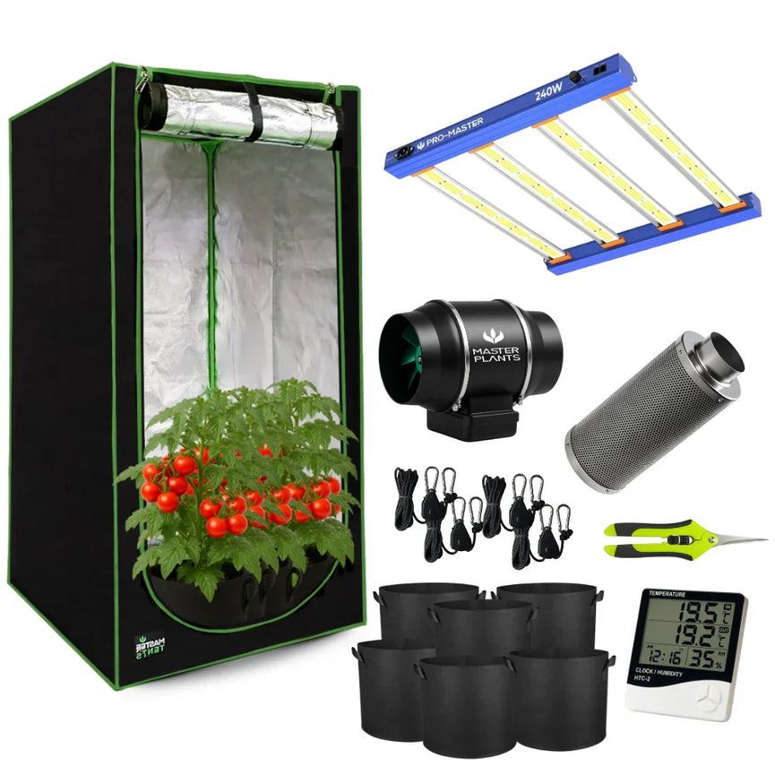 Kit Cultivo Grow Completo Estufa 100x100x200cm + LED Qb 240W Master Plants + Exaustor Turbo 125MM Preto + Filtro 125mm 580m³ + Acessórios