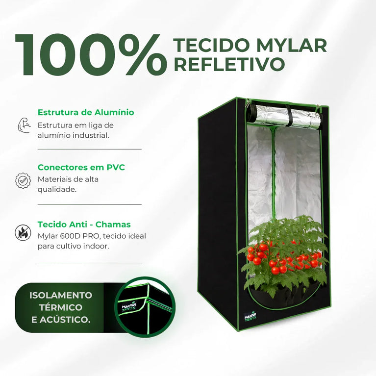 Kit Cultivo Grow Completo Estufa 100x100x200cm + LED Qb 240W Master Plants + Exaustor Turbo 125MM Preto + Filtro 125mm 580m³ + Acessórios