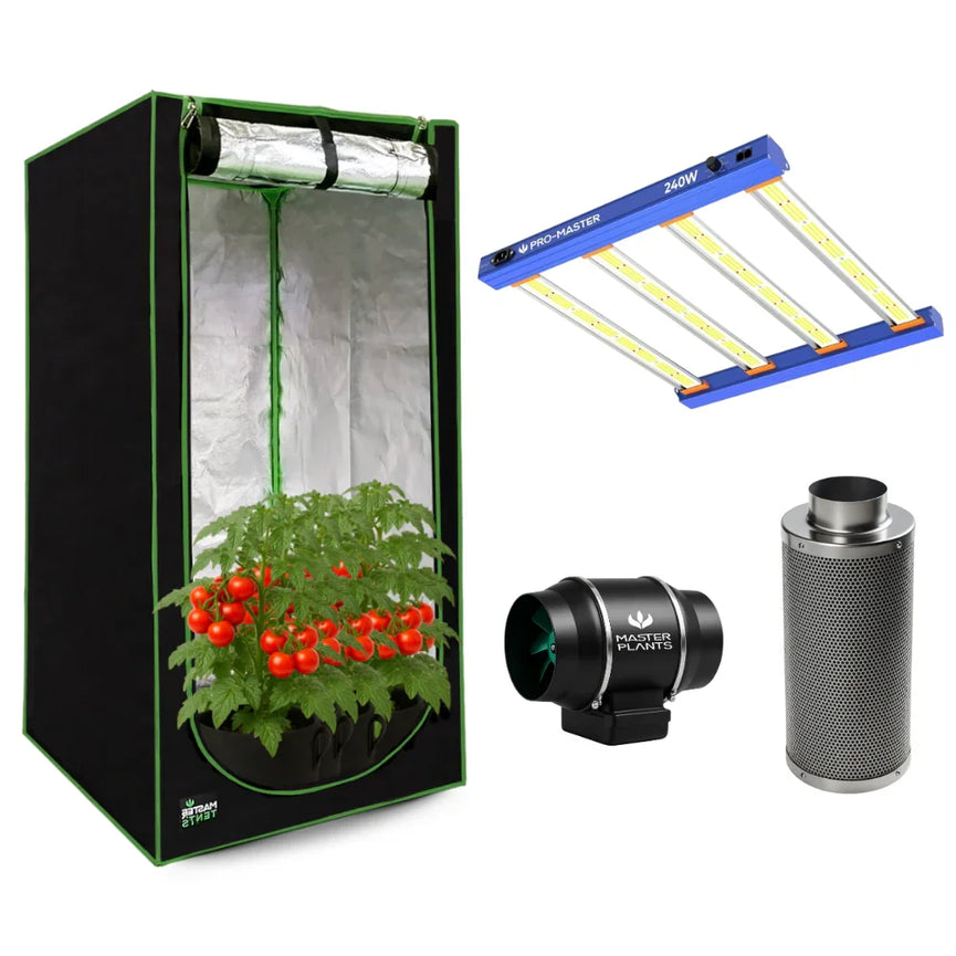 Kit Cultivo Grow Completo Estufa 100x100x200cm + LED Qb 240W PRO-MASTER + Exaustor Turbo 125MM Preto + Filtro 125mm 580m³