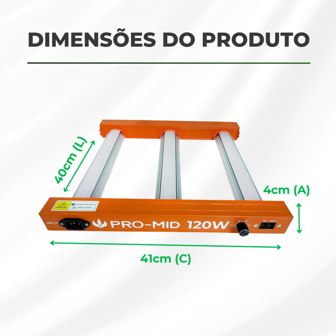 Painel de LED Quantum Barra 120W PRO-MID Chips Samsung LM283B - Cultivo Indoor