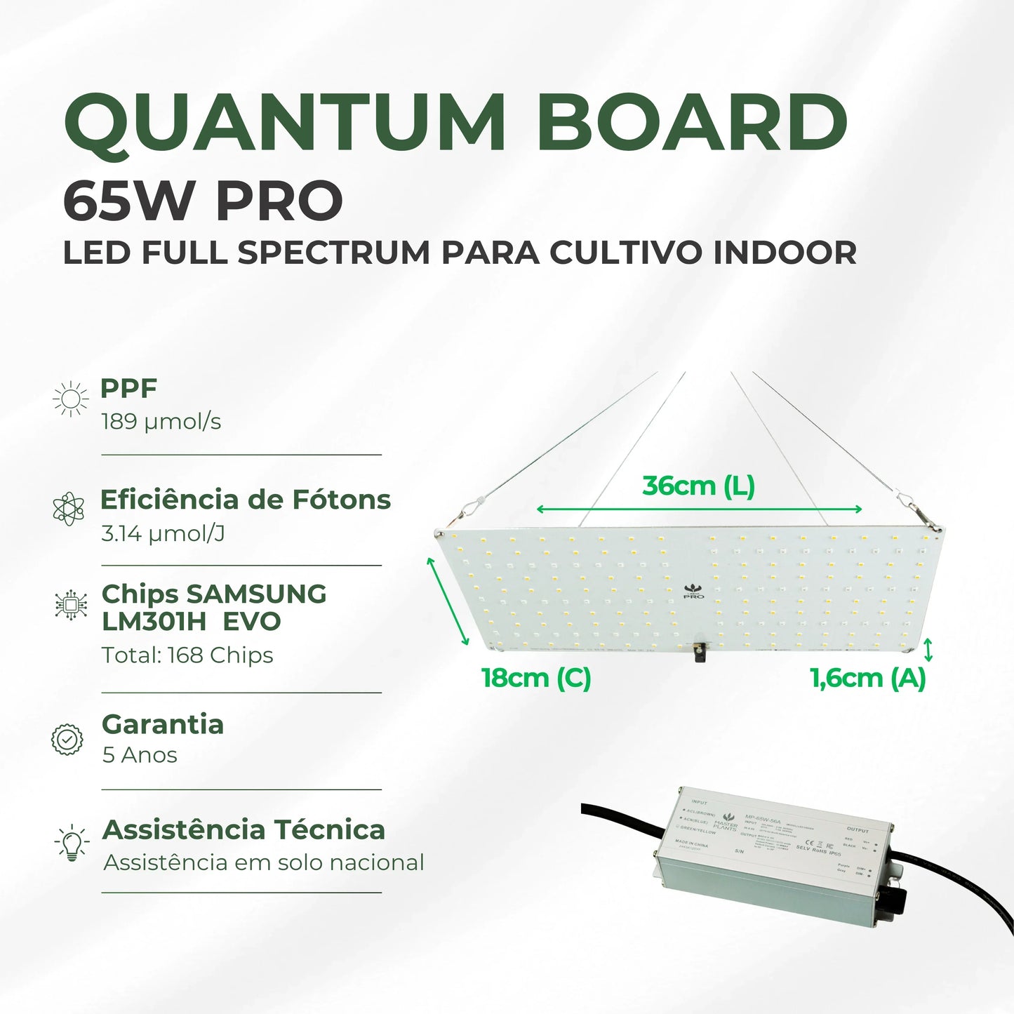 Kit Cultivo Grow Completo Estufa 60x60x160cm + LED Qb 65W Samsung LM301H EVO + Exaustor 100MM Branco + Filtro 100mm 300m³