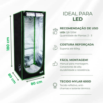 Kit Cultivo Grow Completo Estufa 80x80x180cm + LED Qb 120W Samsung LM301H EVO + Exaustor Turbo 100MM Preto + Filtro 100mm 380m³