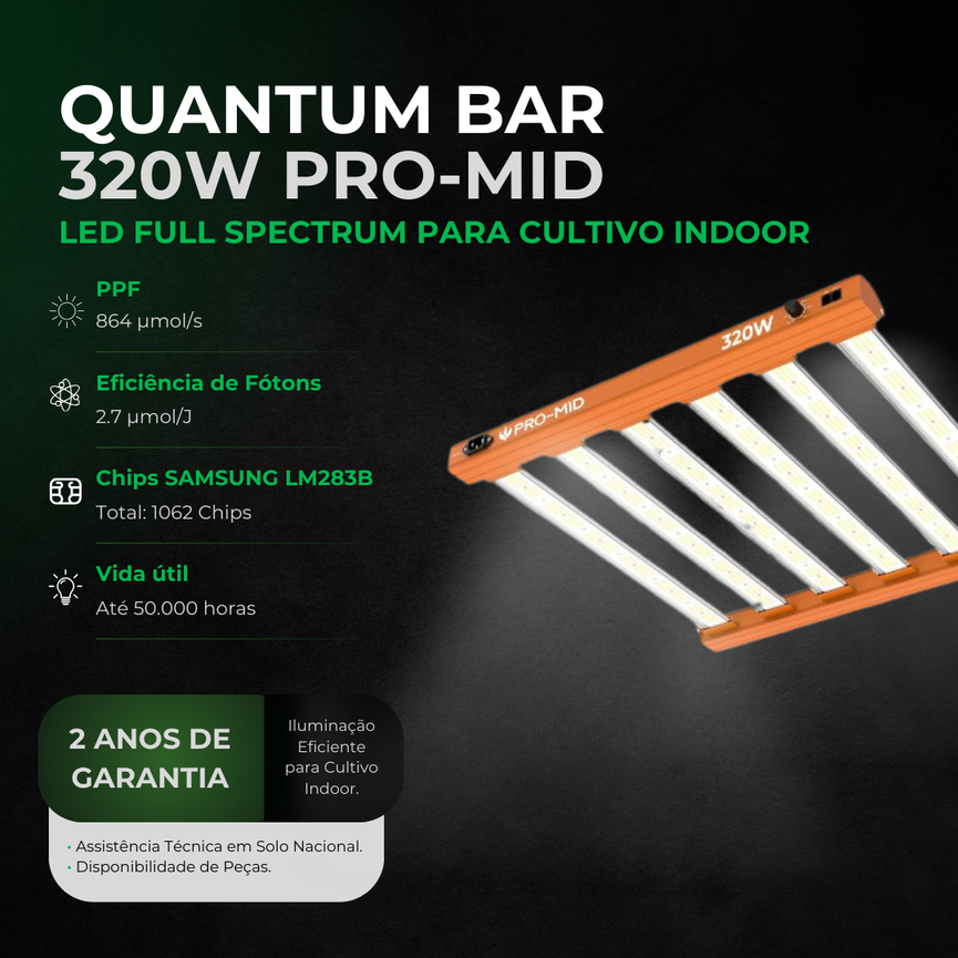 Painel de LED Quantum Barra 320W com Chips Samsung LM283B - Cultivo Indoor