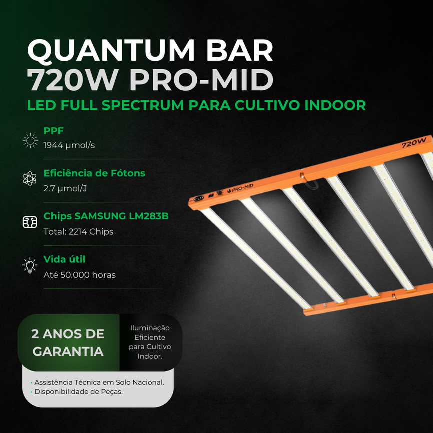 (720W) Painel de Led Quantum Bar PRO-MID 720W / Chip Samsung LM283B + Deep RED 660nm