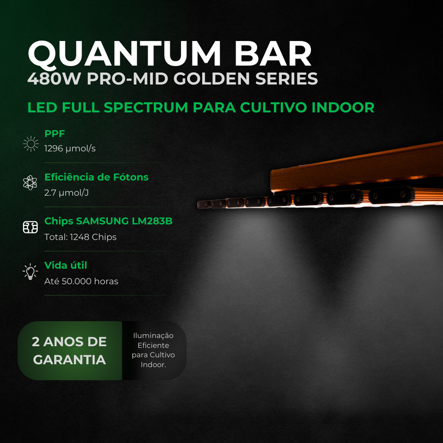 (480W) Painel de Led Quantum Bar PRO-MID GOLDEN 480W Chip Samsung LM283B + Deep RED 660nm