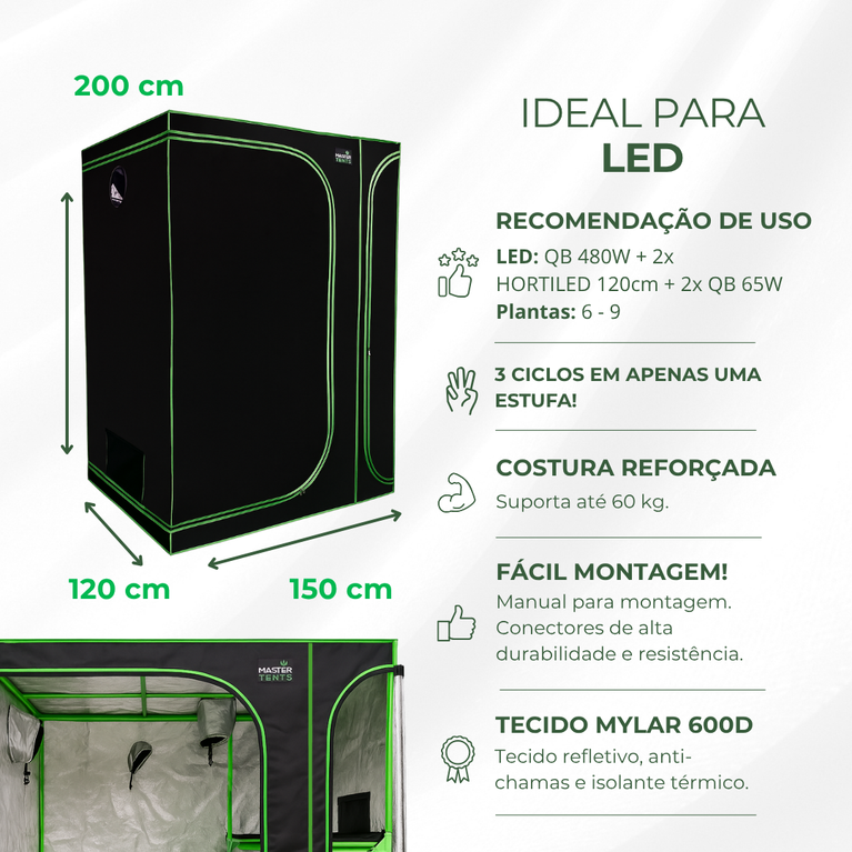 Estufa 3em1 150x120x200cm para Cultivo Indoor Tecido Mylar Refletivo PRO