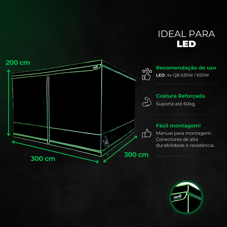 Estufa 300x300x200cm para Cultivo Indoor Master Tents H Mylar 600D PRO