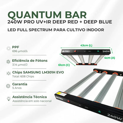 Kit de Cultivo Estufa Tenda 100x100x200 + Quantum Barra Qb 240W PRO UV+IR Samsung LM301H EVO
