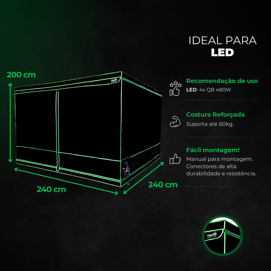 Estufa 240x240x200cm para Cultivo Indoor Master Tents H Mylar 600D PRO