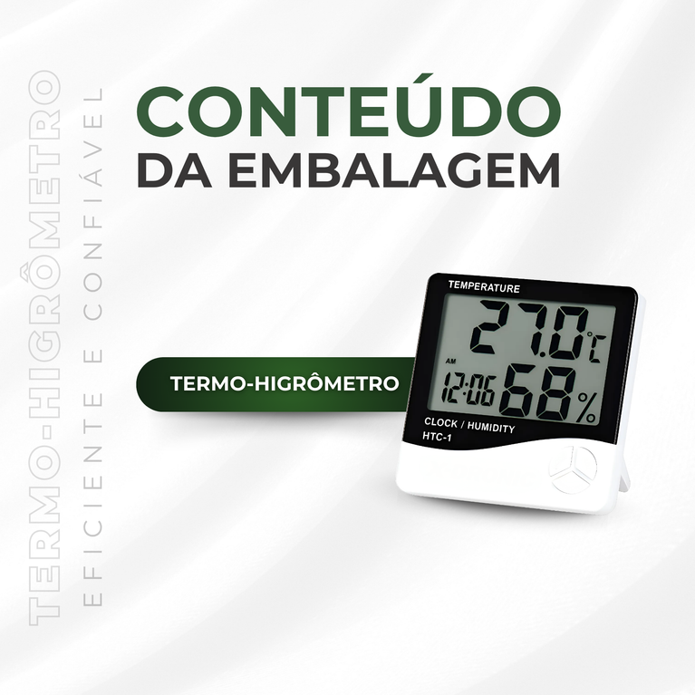 Termohigrômetro Digital Relógio Medidor de Umidade e Temperatura