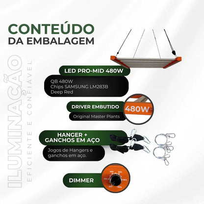 Kit 02un Painel de LED Quantum Barra 480W com Chips Samsung LM283B - Cultivo Indoor