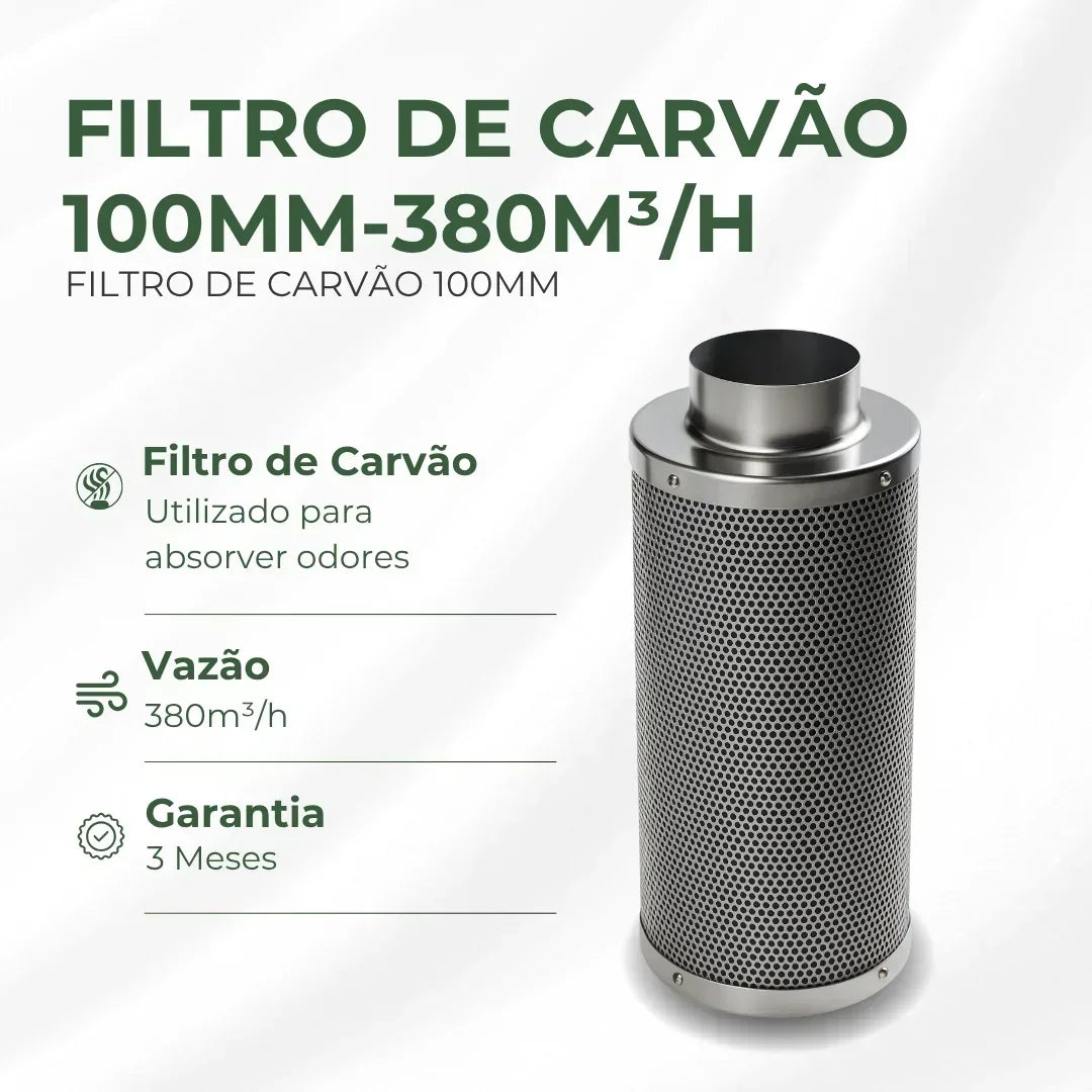 Kit Cultivo Grow Completo Estufa 80x80x180cm + LED Qb 120W Samsung LM301H EVO + Exaustor Turbo 100MM Preto + Filtro 100mm 380m³