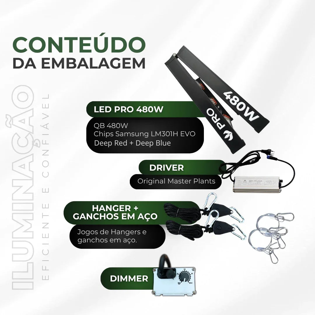 Kit 02un Painel de LED Quantum Barra 480W com Chips Samsung LM301H EVO - Cultivo Indoor