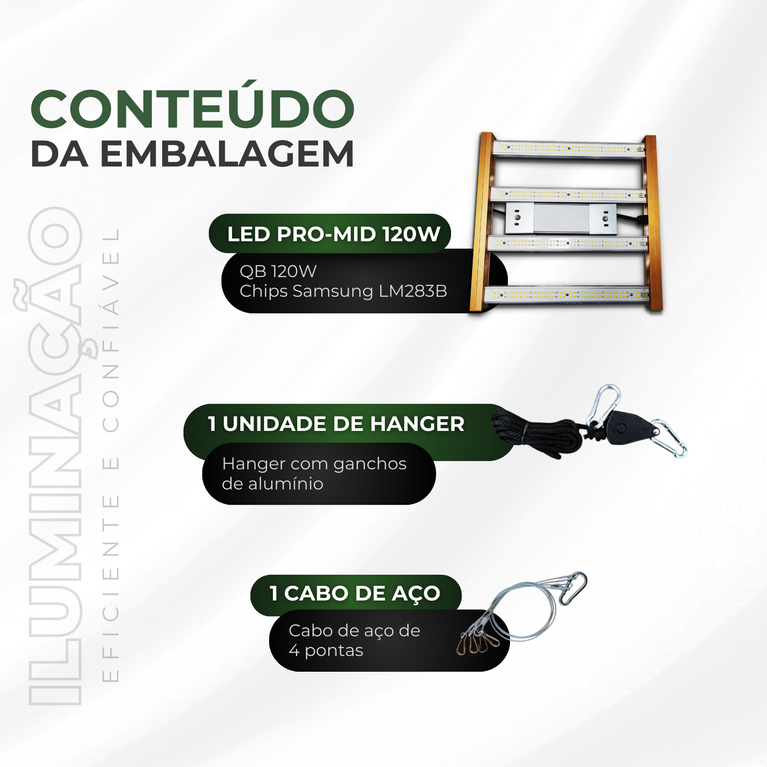 Painel de LED Quantum Barra 120W PRO-MID Chips Samsung LM283B - Cultivo Indoor
