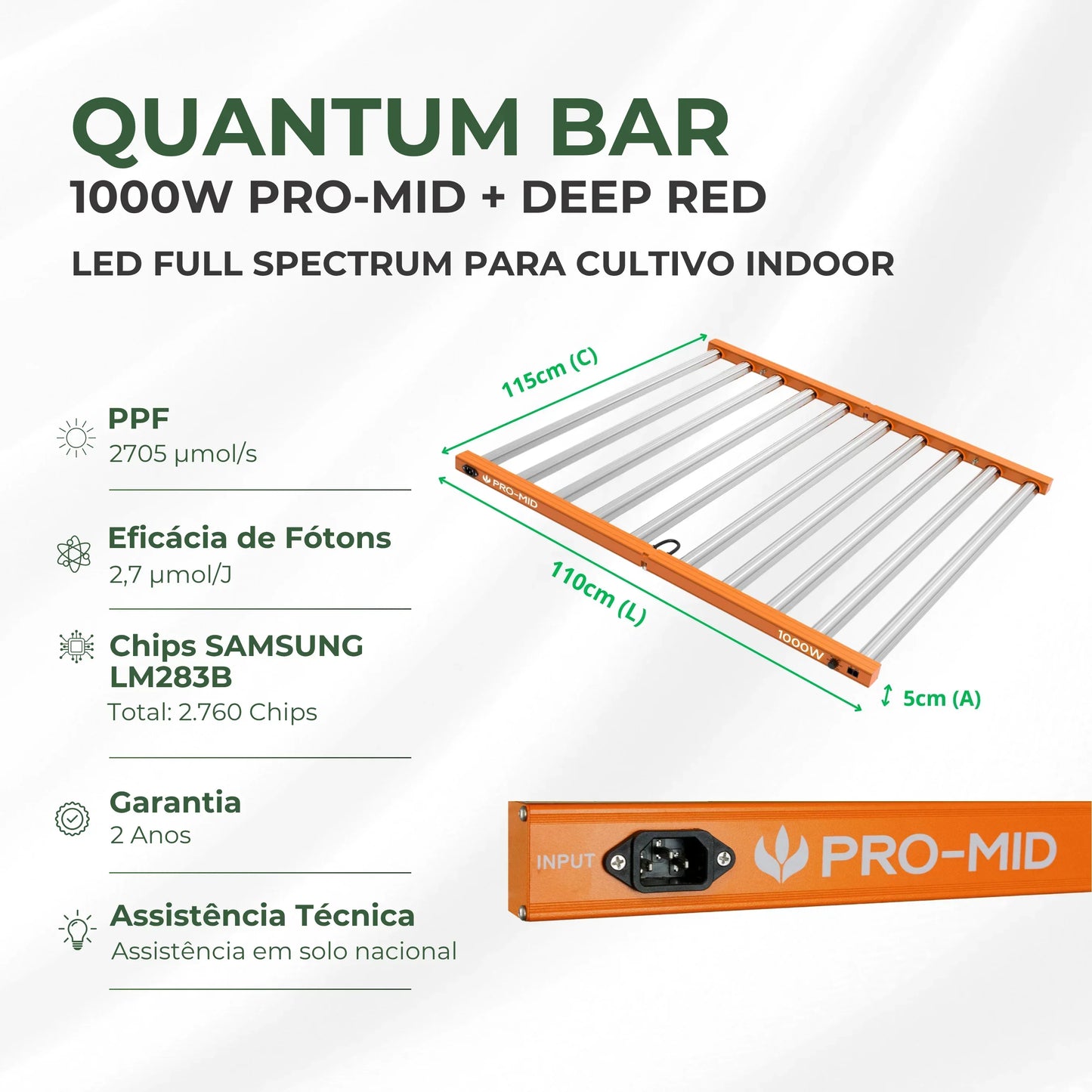 Kit 02un Painel de LED Quantum Barra 1000W com Chips Samsung LM283B - Cultivo Indoor