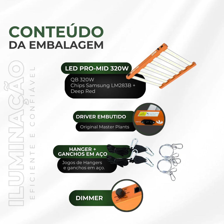 Painel de LED Quantum Barra 320W com Chips Samsung LM283B - Cultivo Indoor