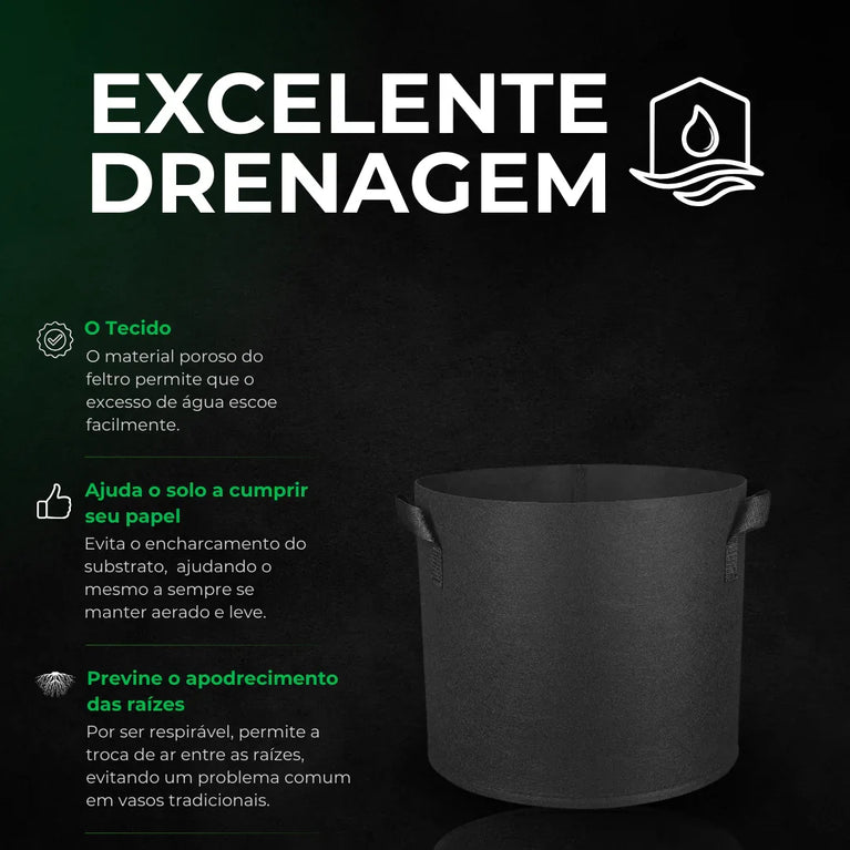 Vaso de Tecido Feltro 4L Redondo para Plantas Grow