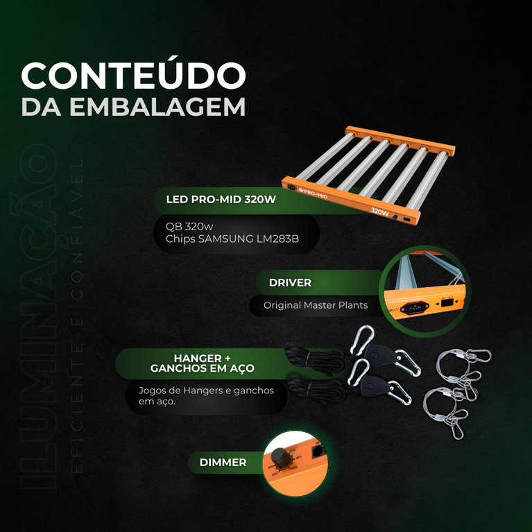 Painel de LED Quantum Barra 320W com Chips Samsung LM283B - Cultivo Indoor