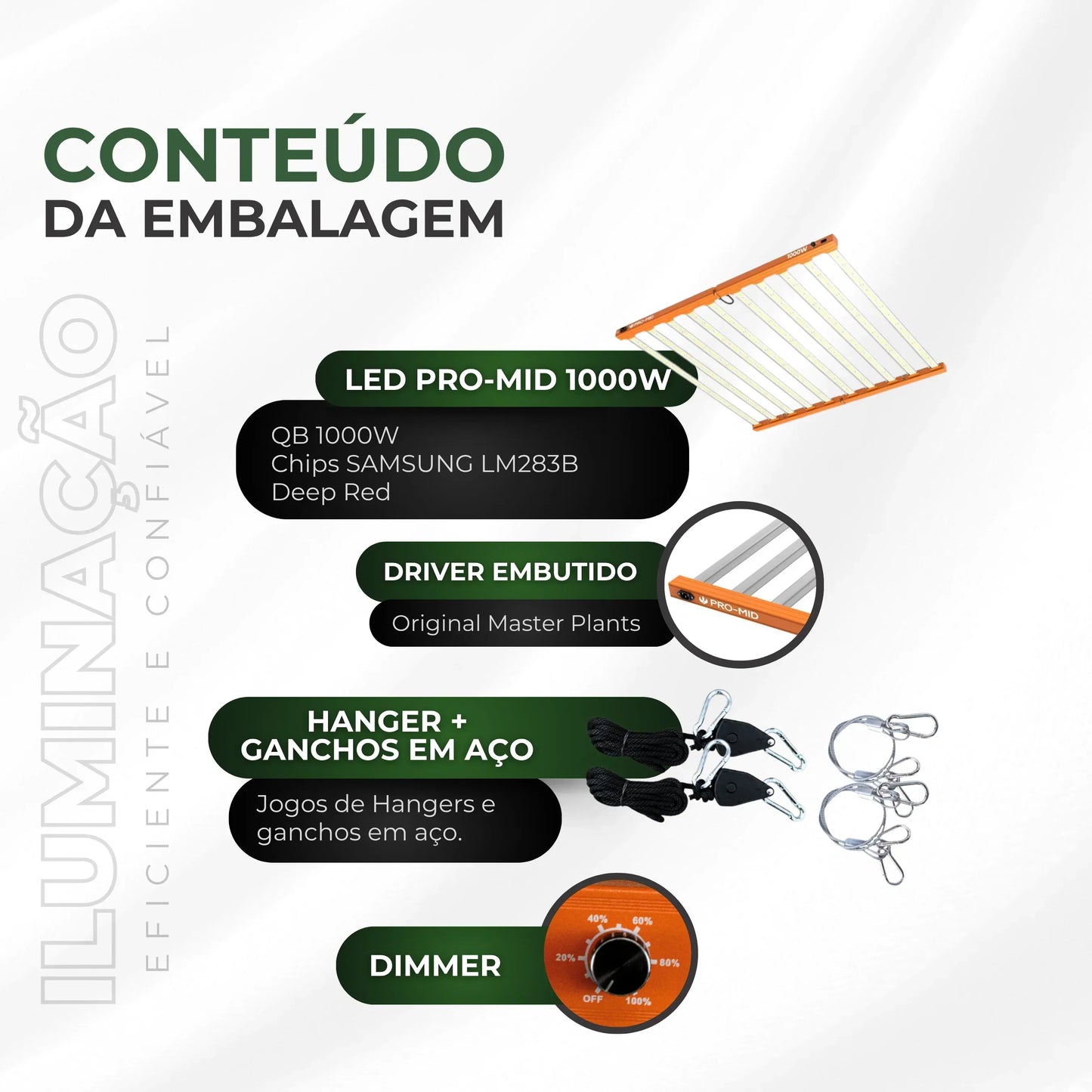 Kit 02un Painel de LED Quantum Barra 1000W com Chips Samsung LM283B - Cultivo Indoor