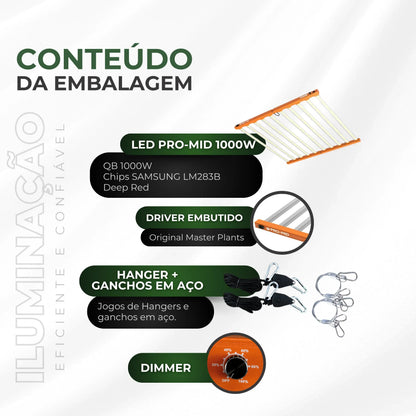 Kit 02un Painel de LED Quantum Barra 1000W com Chips Samsung LM283B - Cultivo Indoor