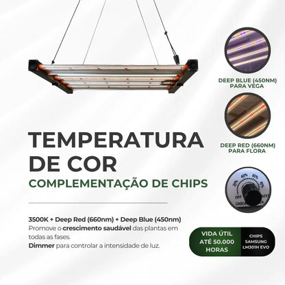 Kit 02un Painel de LED Quantum Barra 480W com Chips Samsung LM301H EVO - Cultivo Indoor