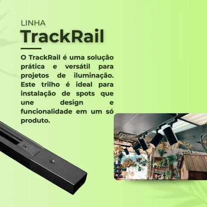 Trilho Eletrificado Preto Sobrepor 1m Alumínio Iluminação Spots