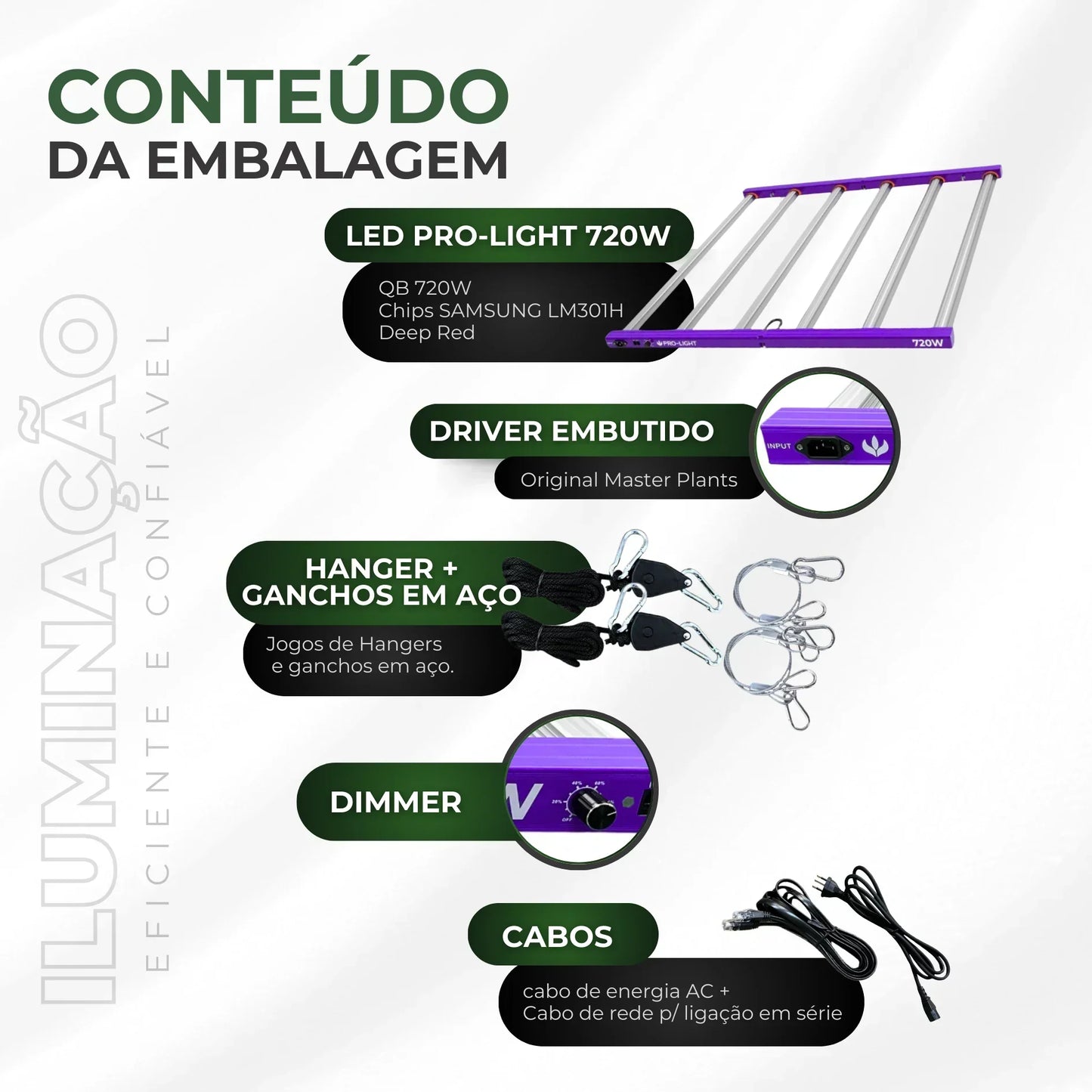 Kit 02un Painel de LED Quantum Barra 720W com Chips Samsung LM301H - Cultivo Indoor