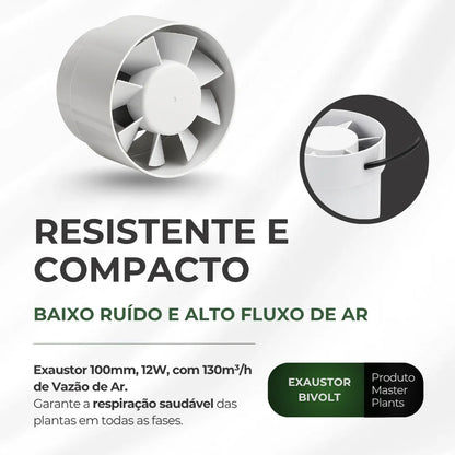 Kit Cultivo Grow Completo Estufa 40x40x120cm + LED Qb 35W Samsung LM283B + Exaustor 100MM Branco + Filtro 100mm 300m³