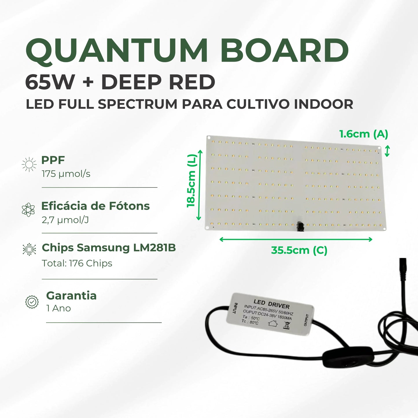 Kit de Cultivo Estufa 60x60x160cm + LED Quantum Board 65W Samsung LM281B