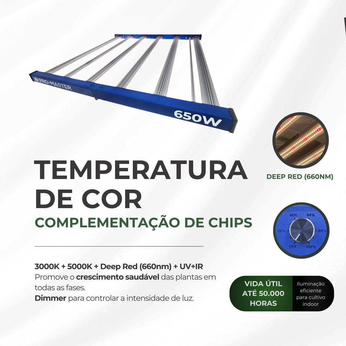 Kit 02un Painel de LED Quantum Barra 650W com Chips Originais Master Plants - Cultivo Indoor - foto 5