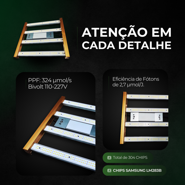 (120W) Painel de Led Master Plants Quantum Barra PRO-MID 120W / Chip Samsung LM283B + Deep RED 660nm