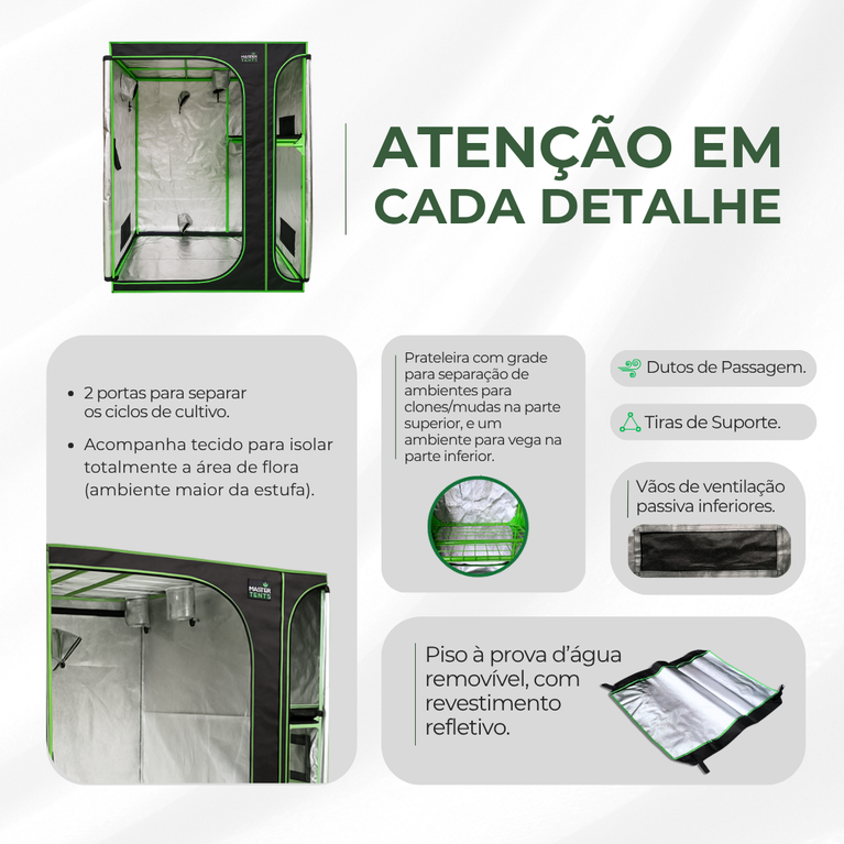 Estufa 3em1 150x120x200cm para Cultivo Indoor Tecido Mylar Refletivo PRO