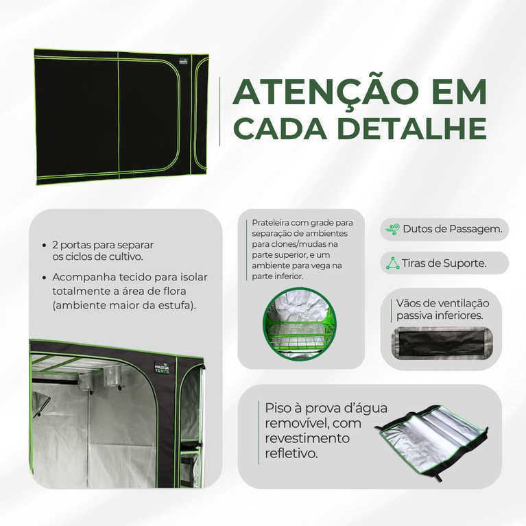 Estufa 3em1 275x120x200cm para Cultivo Indoor Tecido Mylar Refletivo PRO