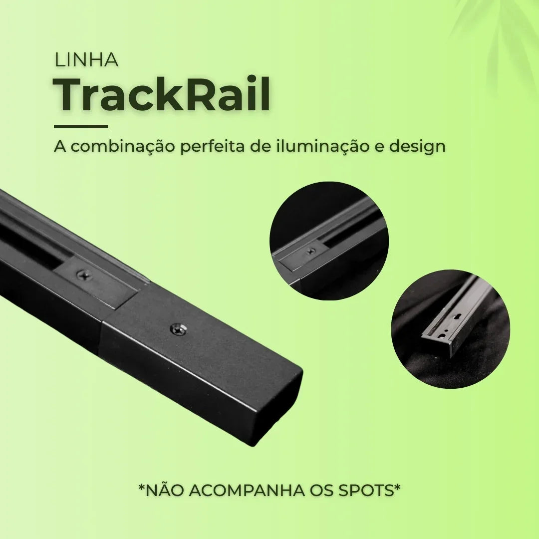 Trilho Eletrificado Preto Sobrepor 1m Alumínio Iluminação Spots