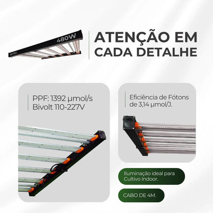 Kit de Cultivo Estufa Tenda 120x120x200 + Quantum Barra Qb 480W PRO Samsung LM301H EVO