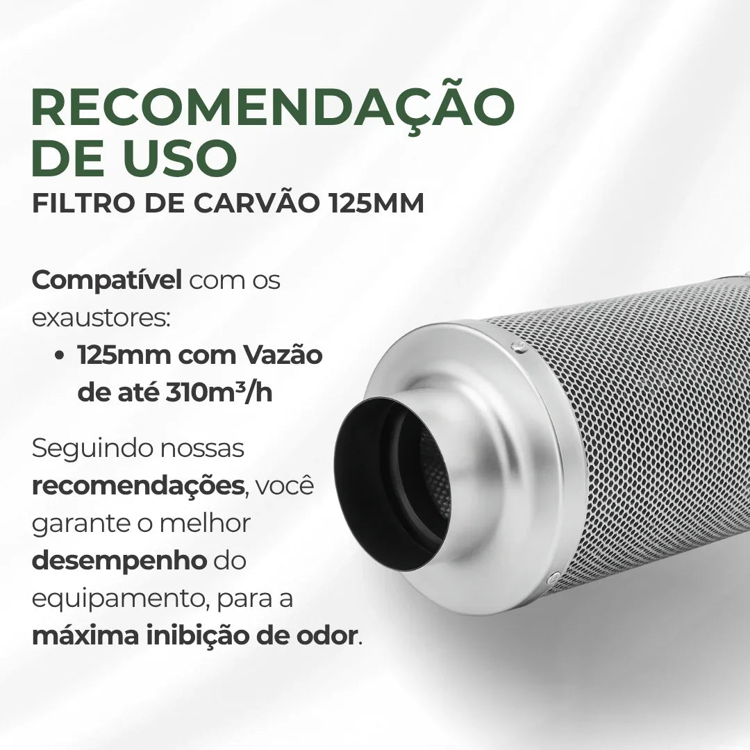 Filtro de Carvão Ativado 125mm 310m3/h Cultivo Indoor Estufa