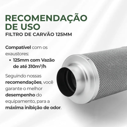 Filtro de Carvão Ativado 125mm 310m3/h Cultivo Indoor Estufa